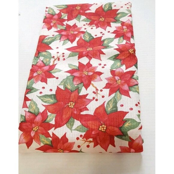 Trim a Home Other - Fabric Tablecloth Red White Christmas Poinsettia Oblong 60x102 Holiday